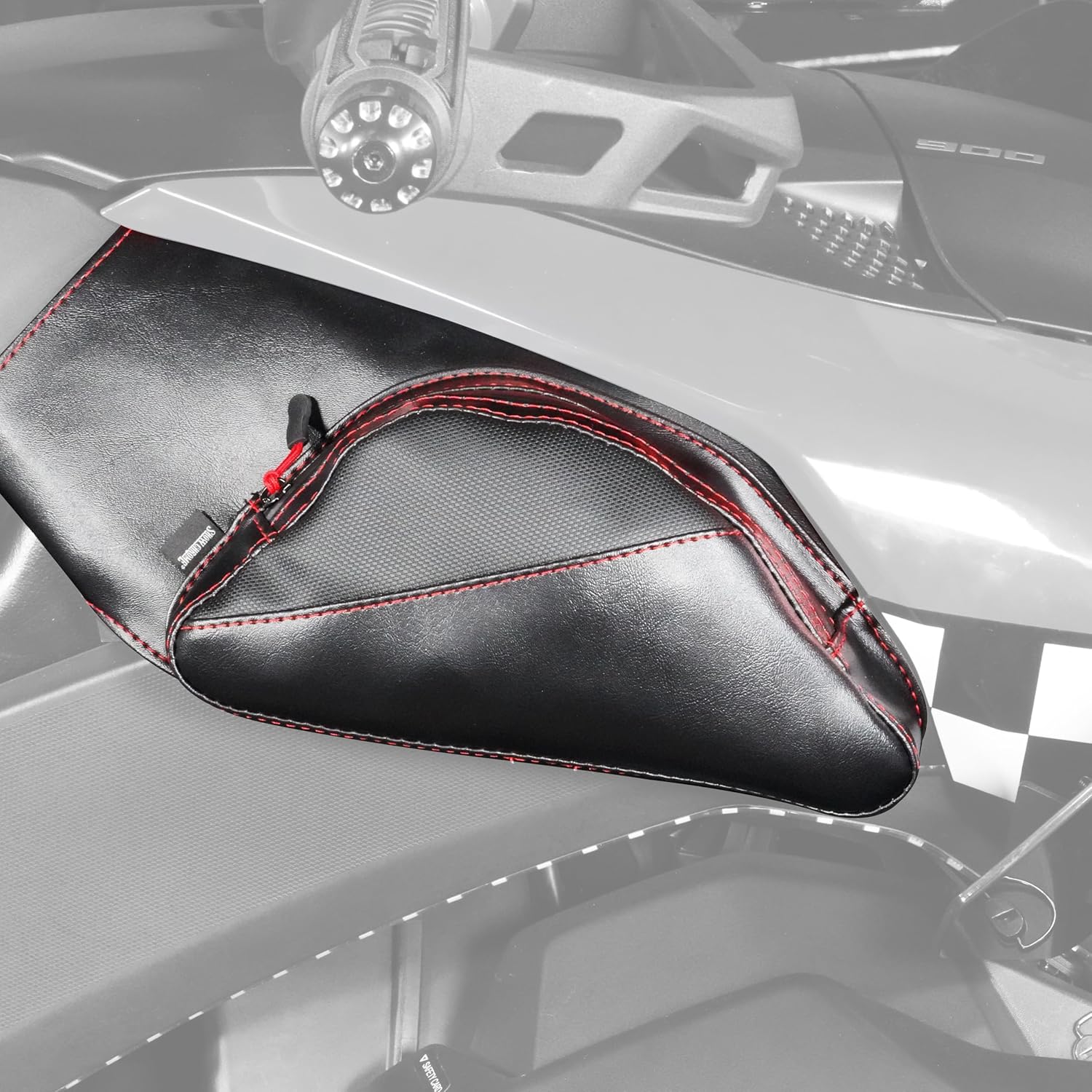 Ballistic Dual Storage Tank Pouches For Can-Am Ryker Red Stitch Waterproof Zipper H40-401CRED By Show Chrome