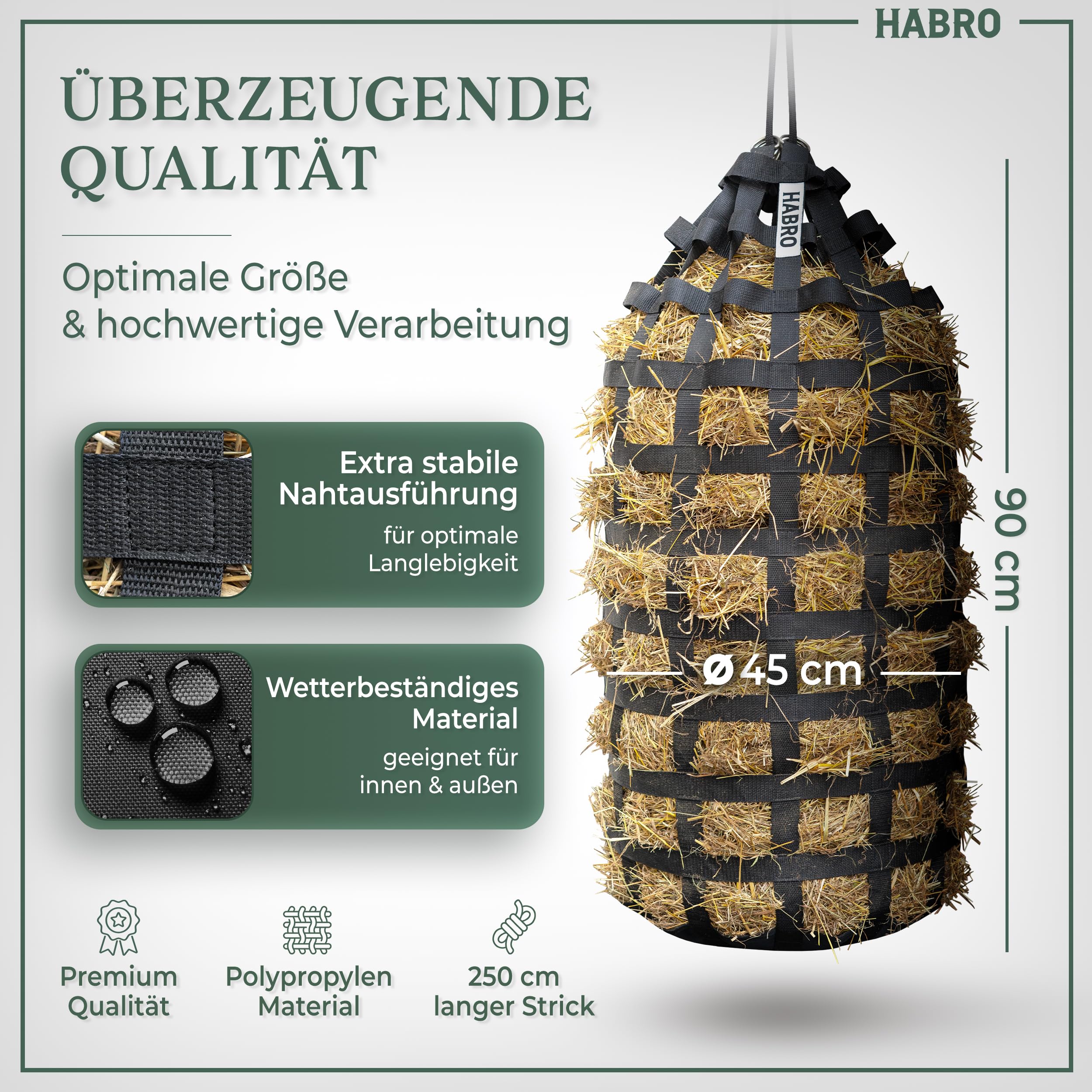 HaBro Heunetz für Pferde engmaschig 6 kg Heu Premium XXL Heutasche robust langlebig