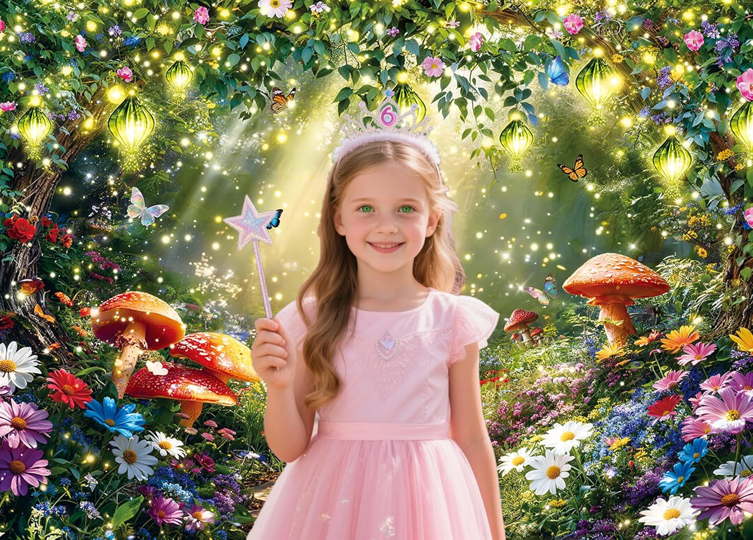 Spring Enchanted Forest Photography Backdrop 8x6FT Garden Floral Butterfly Wonderland Fairy Tale Background Kids Spring Party Decorations Photo Props