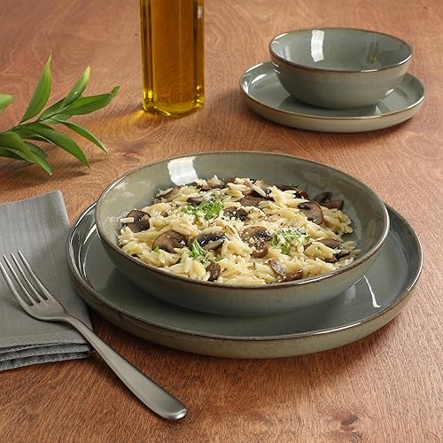 Miniatura 9 de Gibson Elite Matisse Double Bowl Dinnerware Set, Service for 4 (16pcs), Green