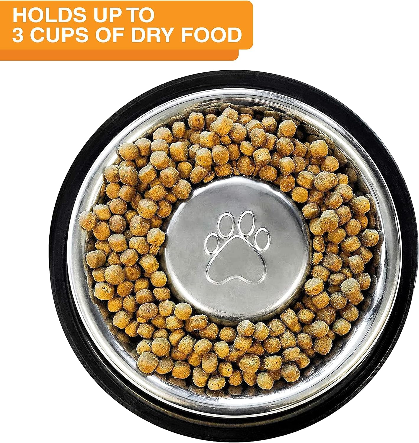 Neater Pets Stainless Steel Non-Tip Slow Feed Bowl with Neater Mat Waterproof Silicone Bowl Mat