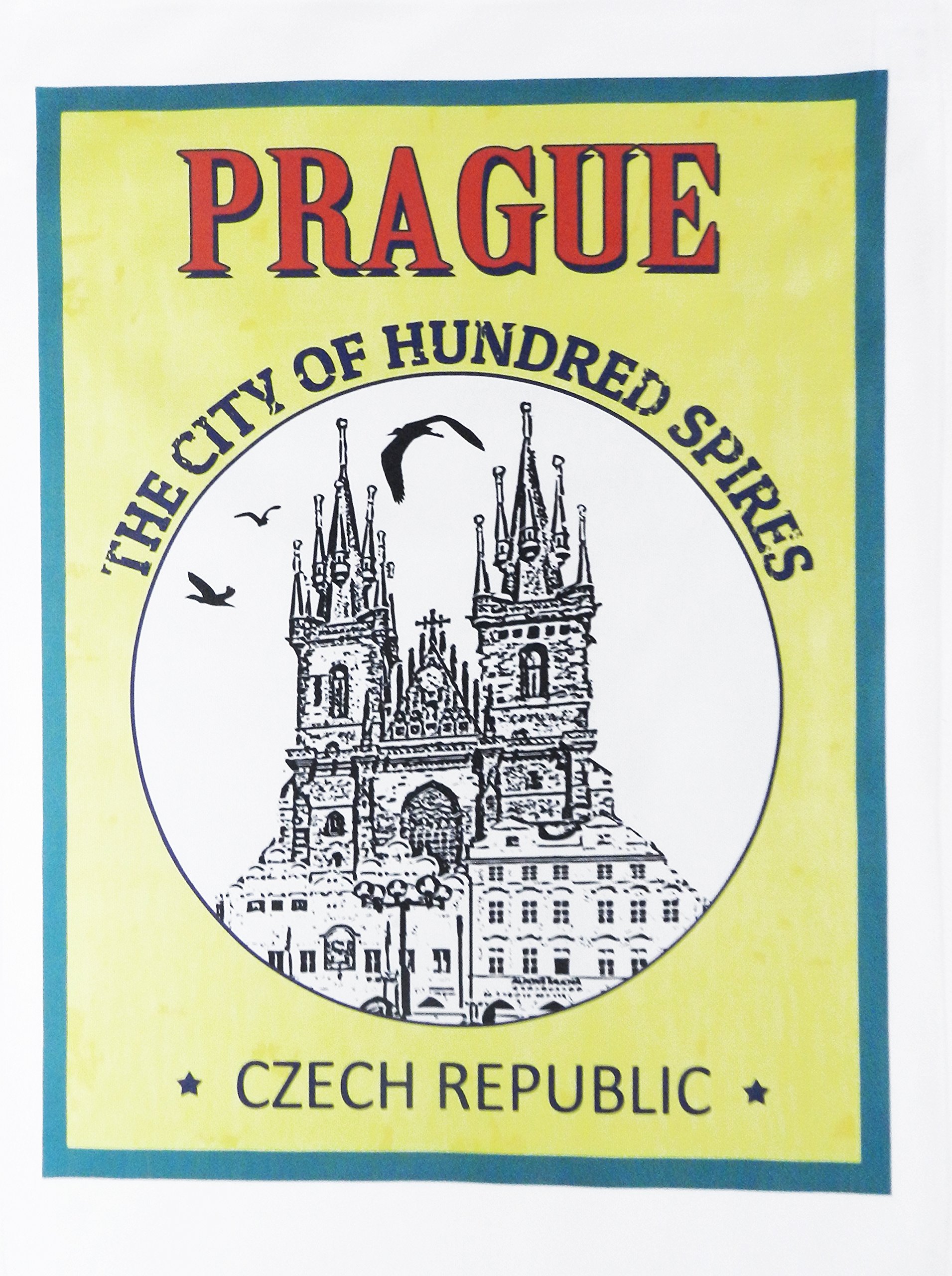 Half a Donkey Prague – Retro Style Travel Poster Large Cotton Tea Towel