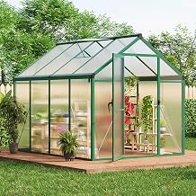 6x8 ft Walk-in Greenhouse, Polycarbonate Panels with Reinforced Aluminum Frame, Large Garden Green House for Planting and Seed Starting, Quick-Assembly Structure with Adjustable Roof Vent
