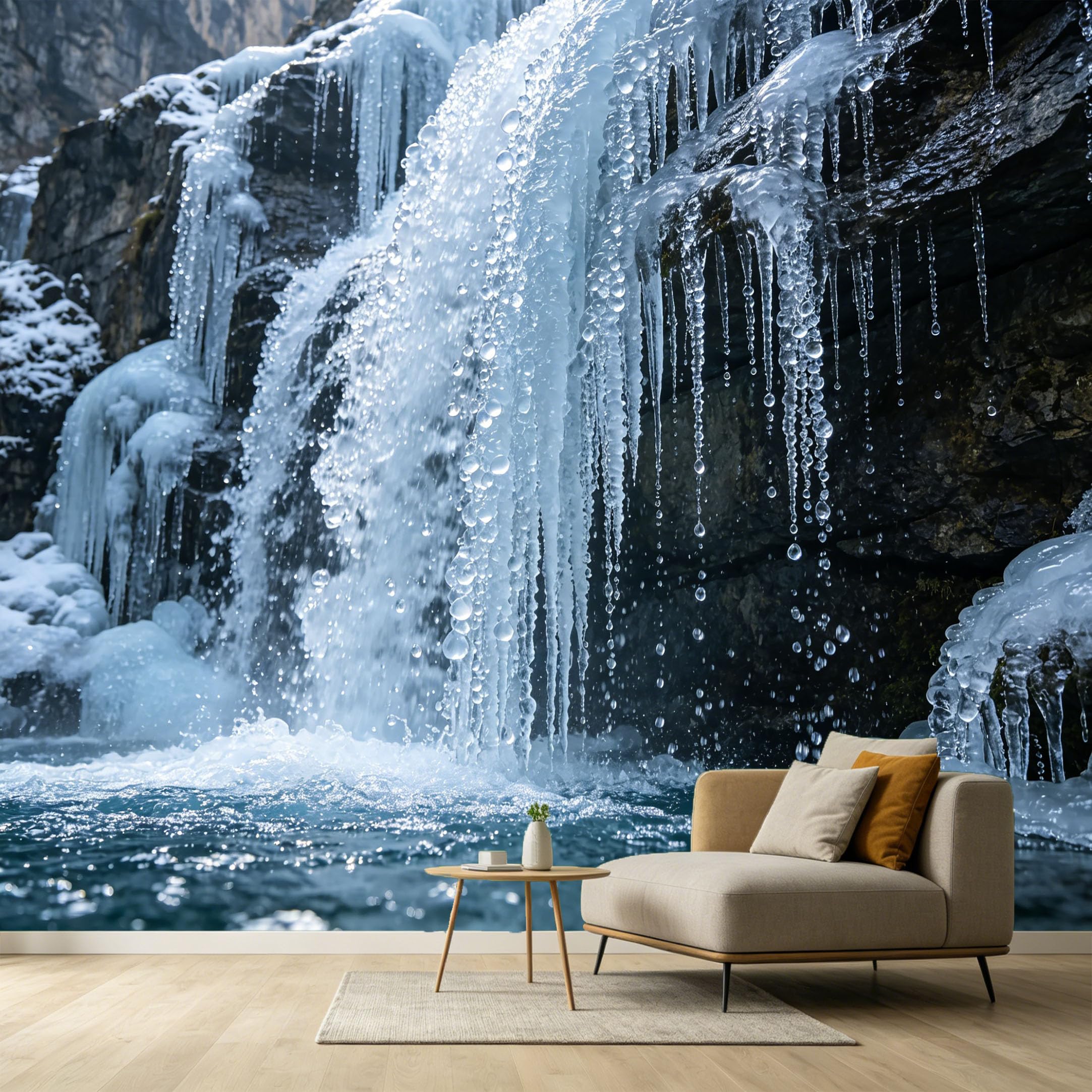 Custom Size Wall Murals Frozen Waterfall Landscape 3D Trompe L'Oeil Winter Ice Rock SelfAdhesive Wall Fabric Removable Large Wallpaper for Photo Living Room