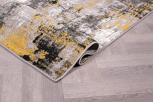 Miniatura 4 de Rugshop Tralee - Alfombra abstracta moderna resistente a las manchas, 2 x 7 pies, color amarillo