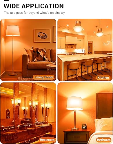 Miniatura 5 de JandCase Bombilla naranja A19, bombillas de color naranja de Halloween, 9 W (equivalente a 60 W), bombilla LED no regulable con base E26, fiesta de