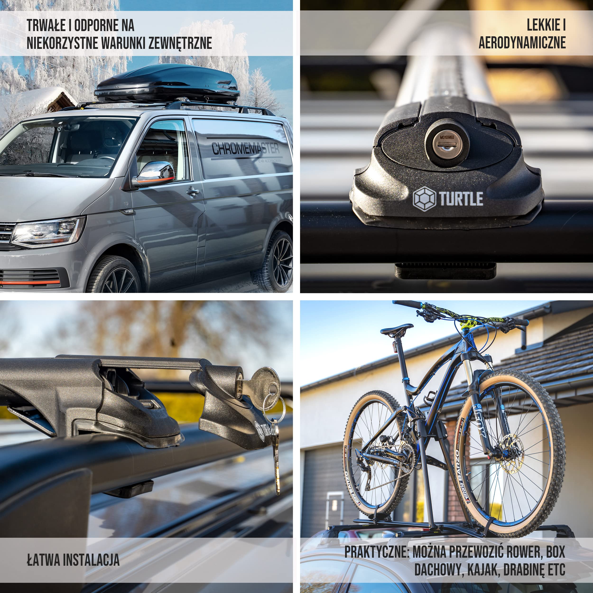 TURTLE AIR1 | Bagażnik dachowy, Belki dachowe | Kompatybilne z Dacia Duster 2018+; Do montażu boksów dachowych, bagażników rowerowych, drabiny | Wytrzymała konstrukcja z aluminium |