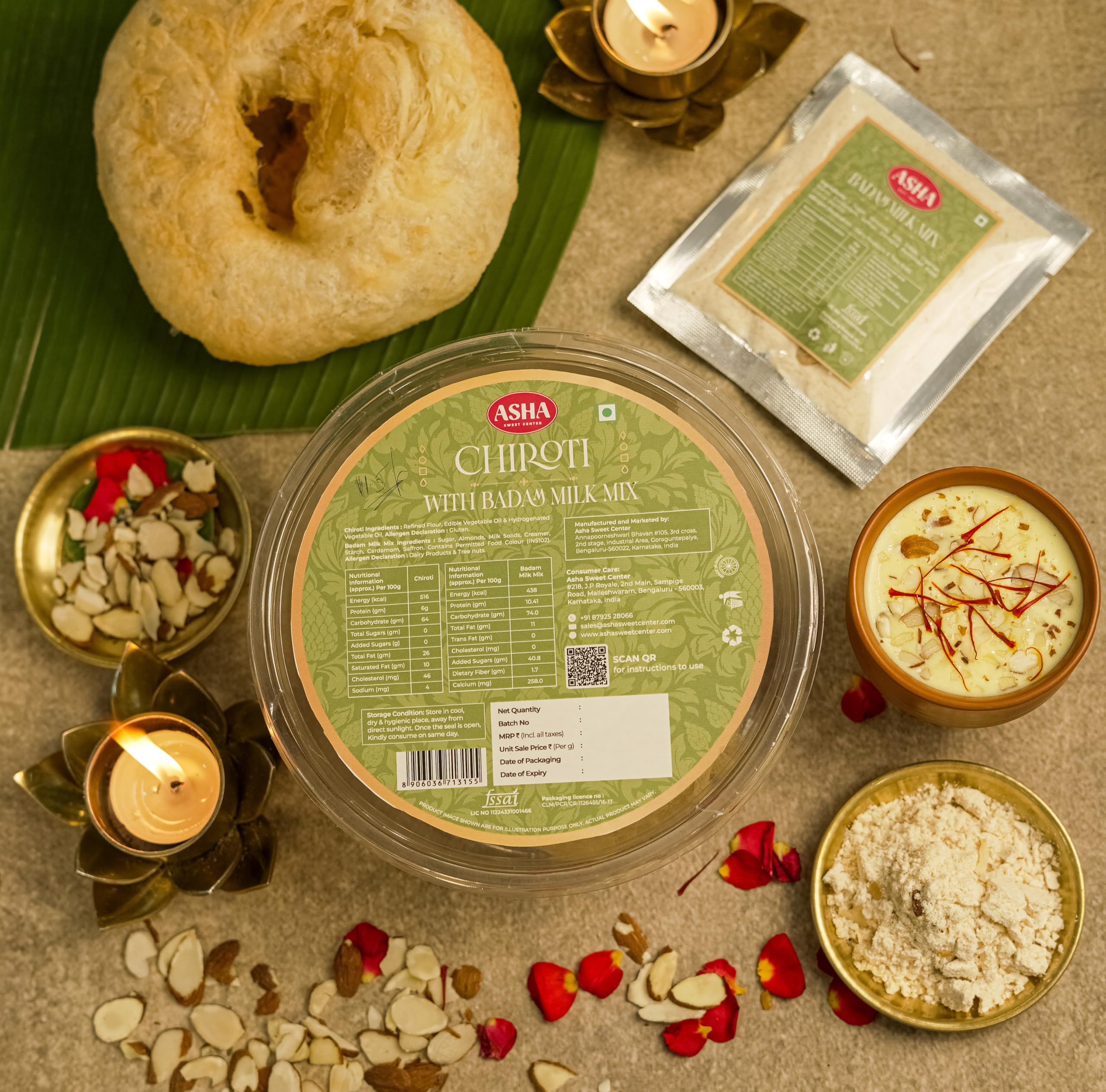ASHA Sweets Chiroti & Instant Badam Milk Mix (Pack of 2) | Premium Handcrafted Sweets Perfect for Gifting and Snacking with Rich and Aromatic Instant Badam Milk Mix| Made with Fresh Ingredients
