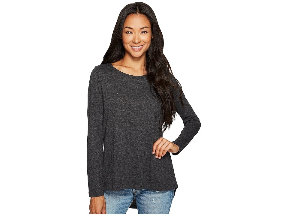 

Dylan by True Grit Slub Gauzy 3 Tier Long Sleeve Tee (Heather Black) Women's T Shirt