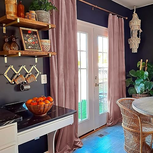 NICETOWN Cortinas de terciopelo con aislamiento térmico color rosa polvoriento de 96 pulgadas de largo, cortinas resistentes para mantener el calor,