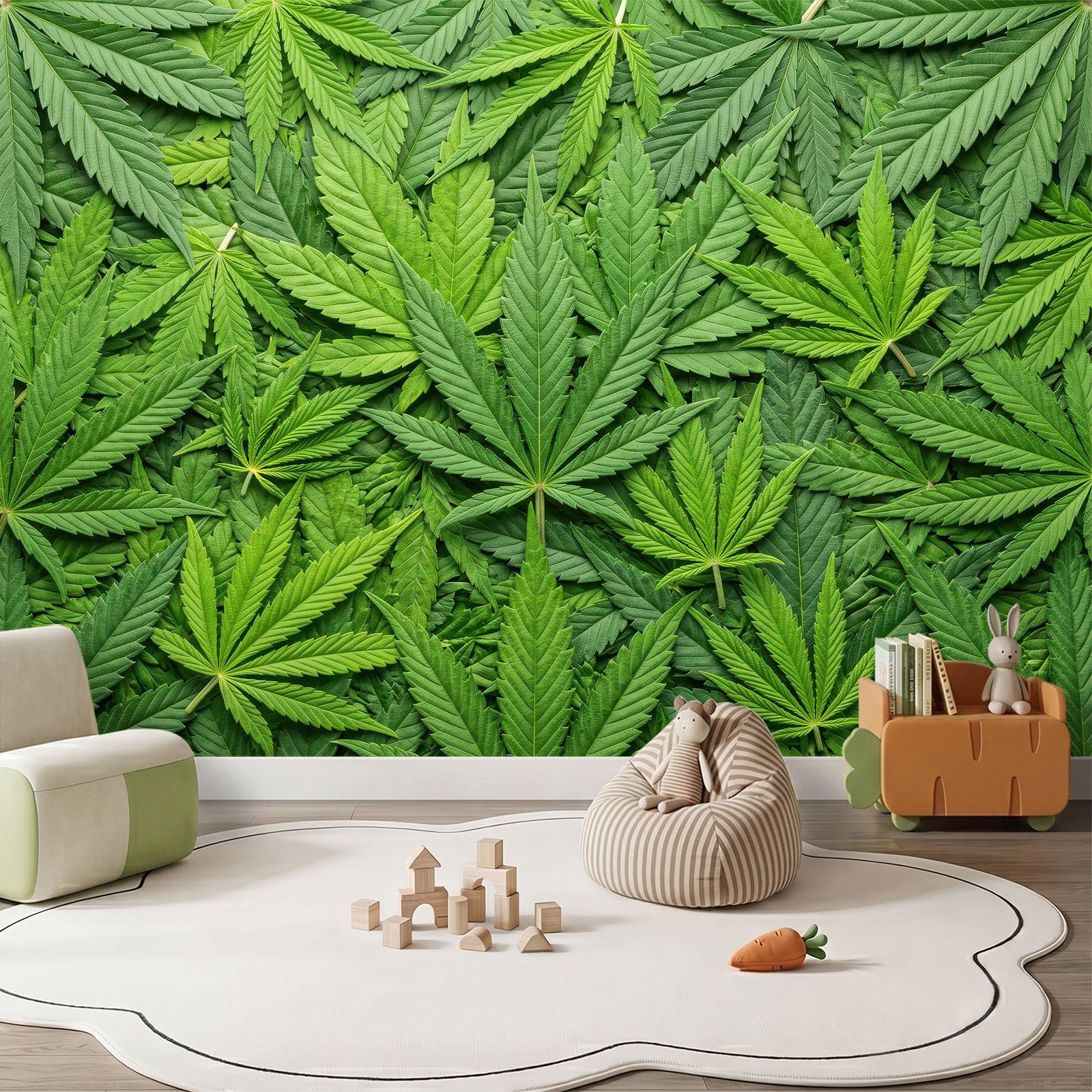 Tapeta ścienna z włókniny 3D tropikalna botanika, 250 x 175 cm panoramiczna tapeta zdjęcie do salonu sypialnia dziecięca dekoracja ścienna fresk liść marihuany liście
