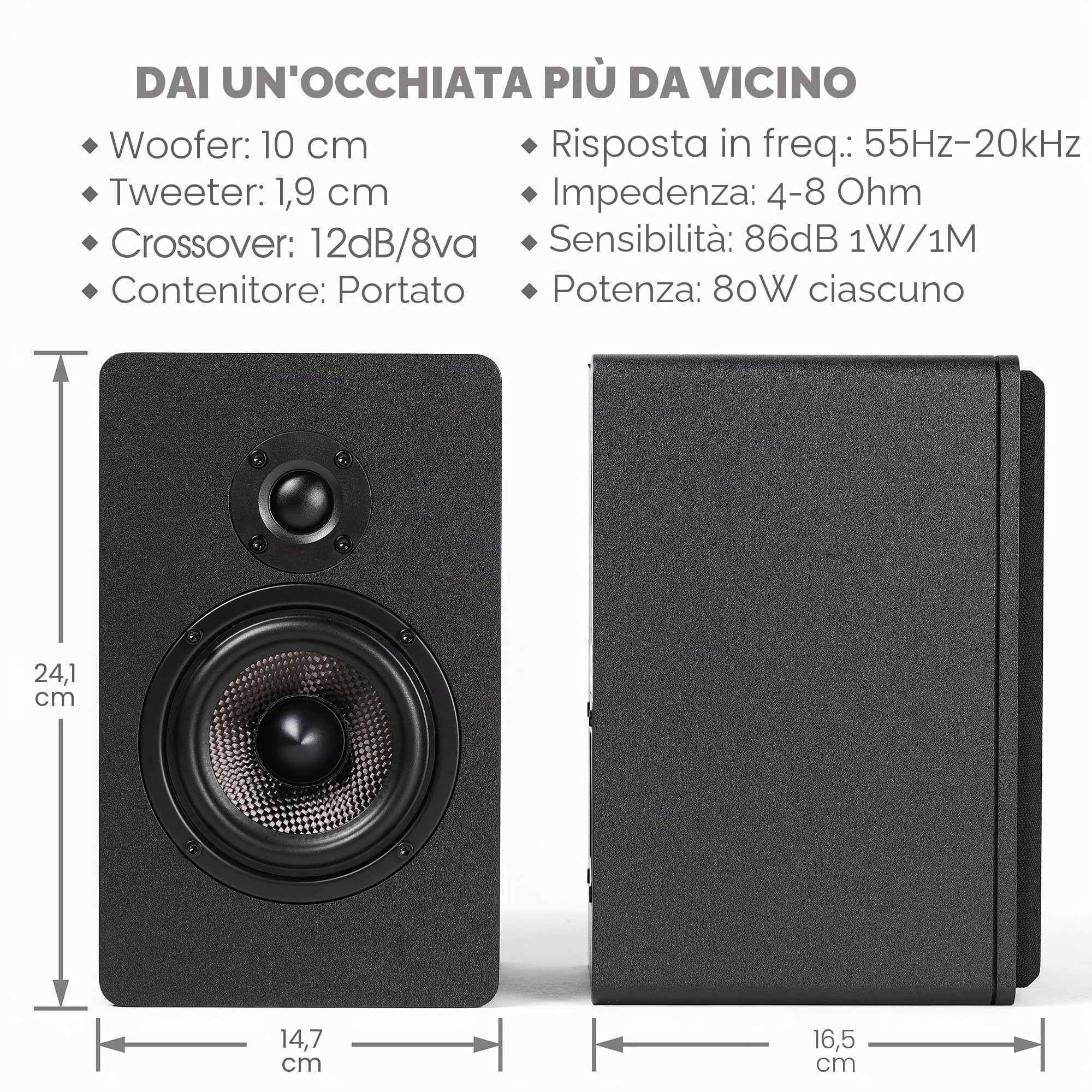Micca MB42X G2 - Altoparlanti passivi da scaffale per home theater, suono surround, stereo e monitor passivo vicino al campo, 2 vie (nero, coppia)