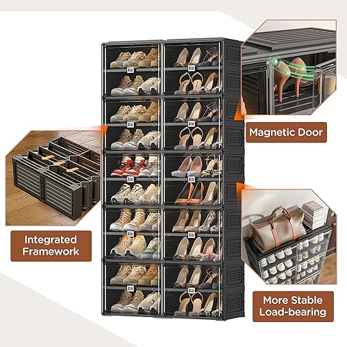 Miniatura 6 de Zapatero organizador para armario, entrada, cajas de almacenamiento de zapatos transparentes, apilables, almacenamiento de zapatos con puerta, fácil