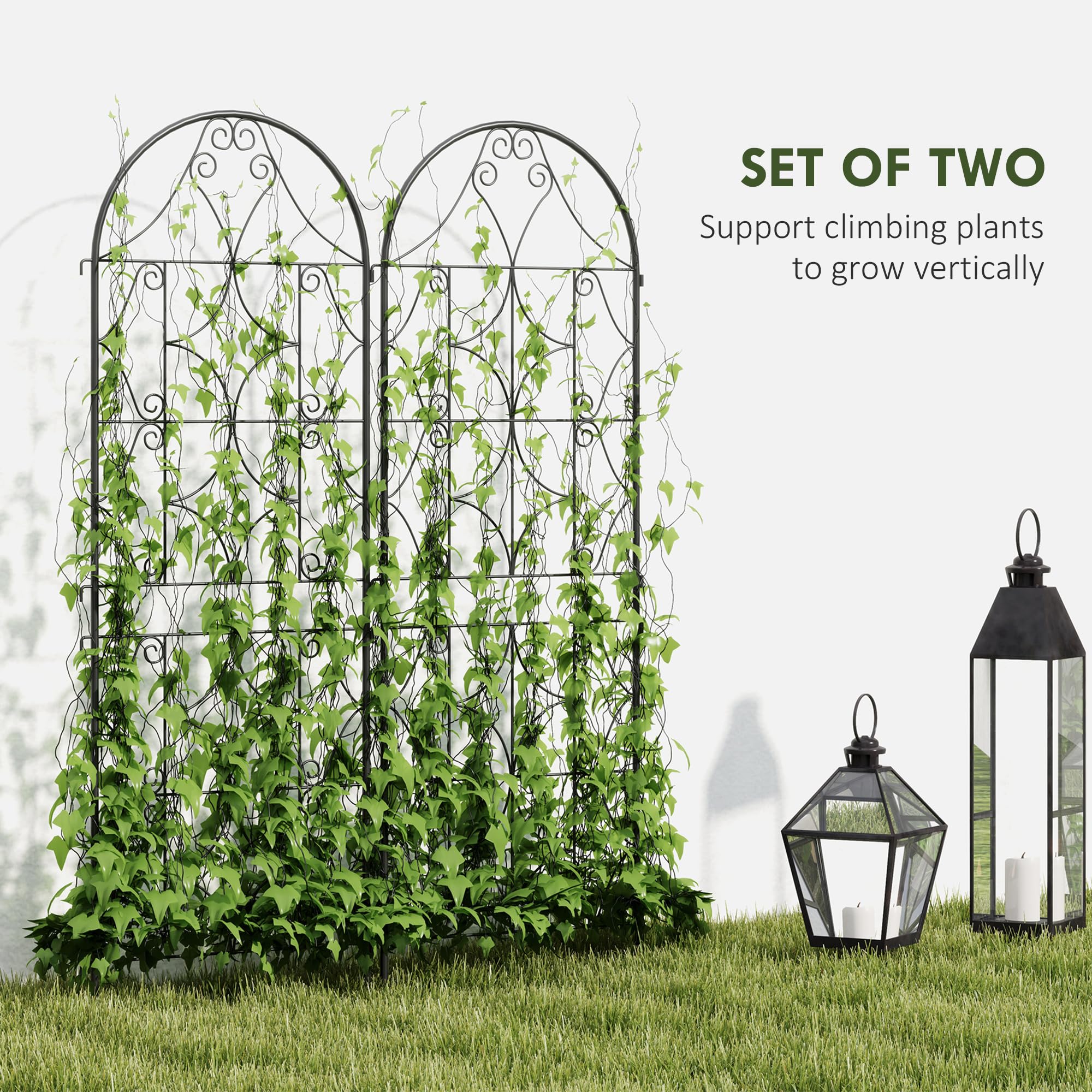 Outsunny Supporto per Piante rampicanti con Motivo Irregolare, Confezione da 2, Traliccio da Giardino, per Verdure, Viti, Fiori, in Metallo, 50 x 150 cm, Nero