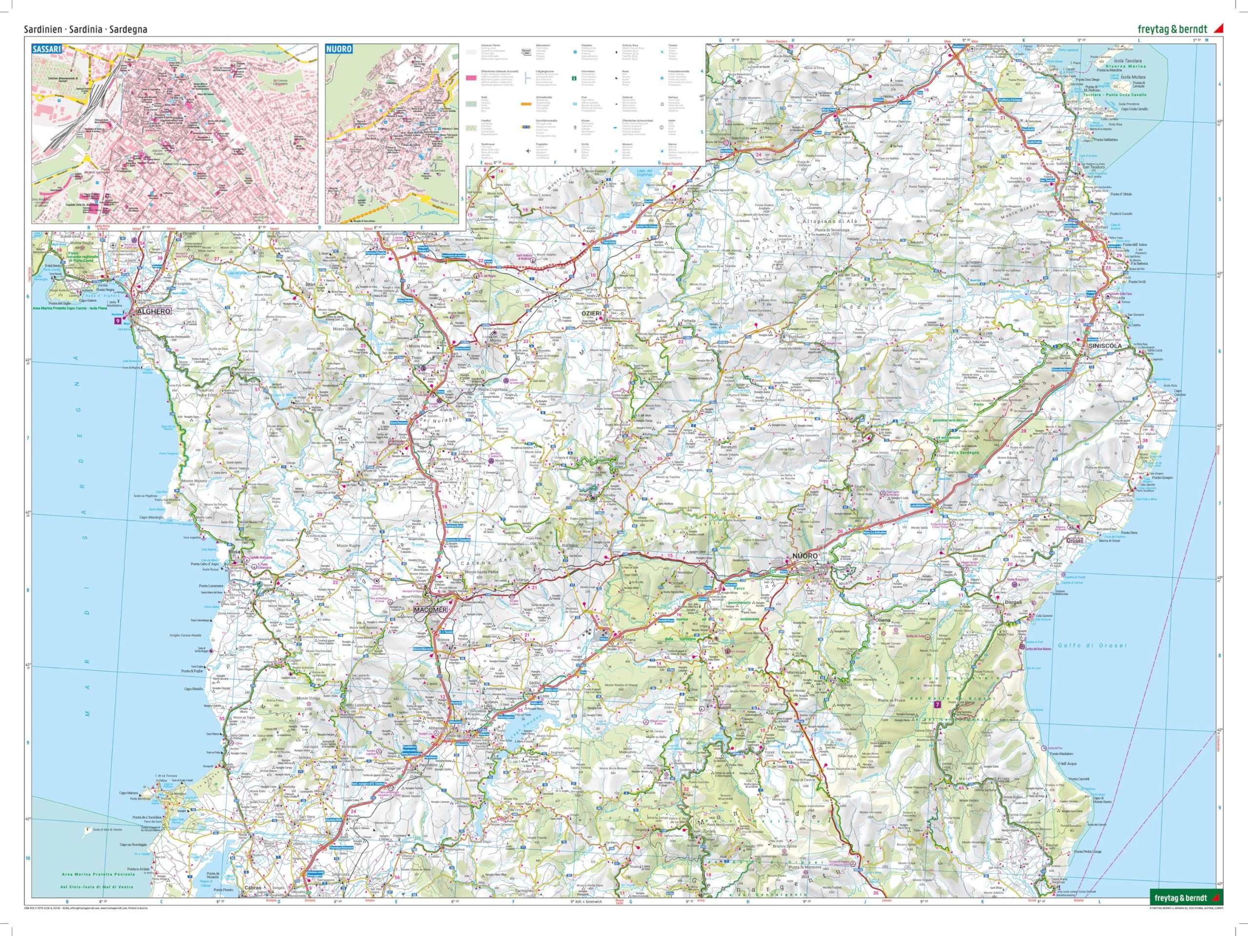 freytag & berndt Straßenkarte Sardinien Set 1:150.000: 2 Blätter in Kunststoff-Hülle mit Infoguide und Top Tips, Radrouten