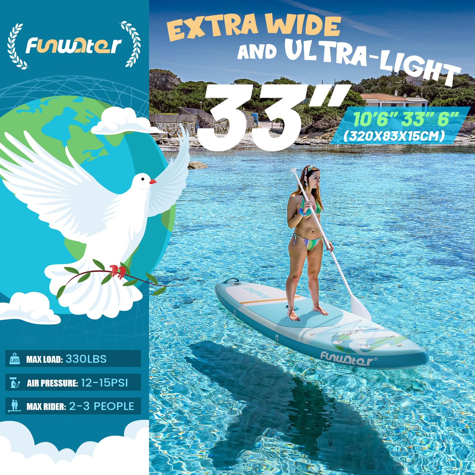 FunWater Planche Sup Gonflable 2 Personnes Famille Débutants Set Complet Soudure Thermique Durable & Sécurisé