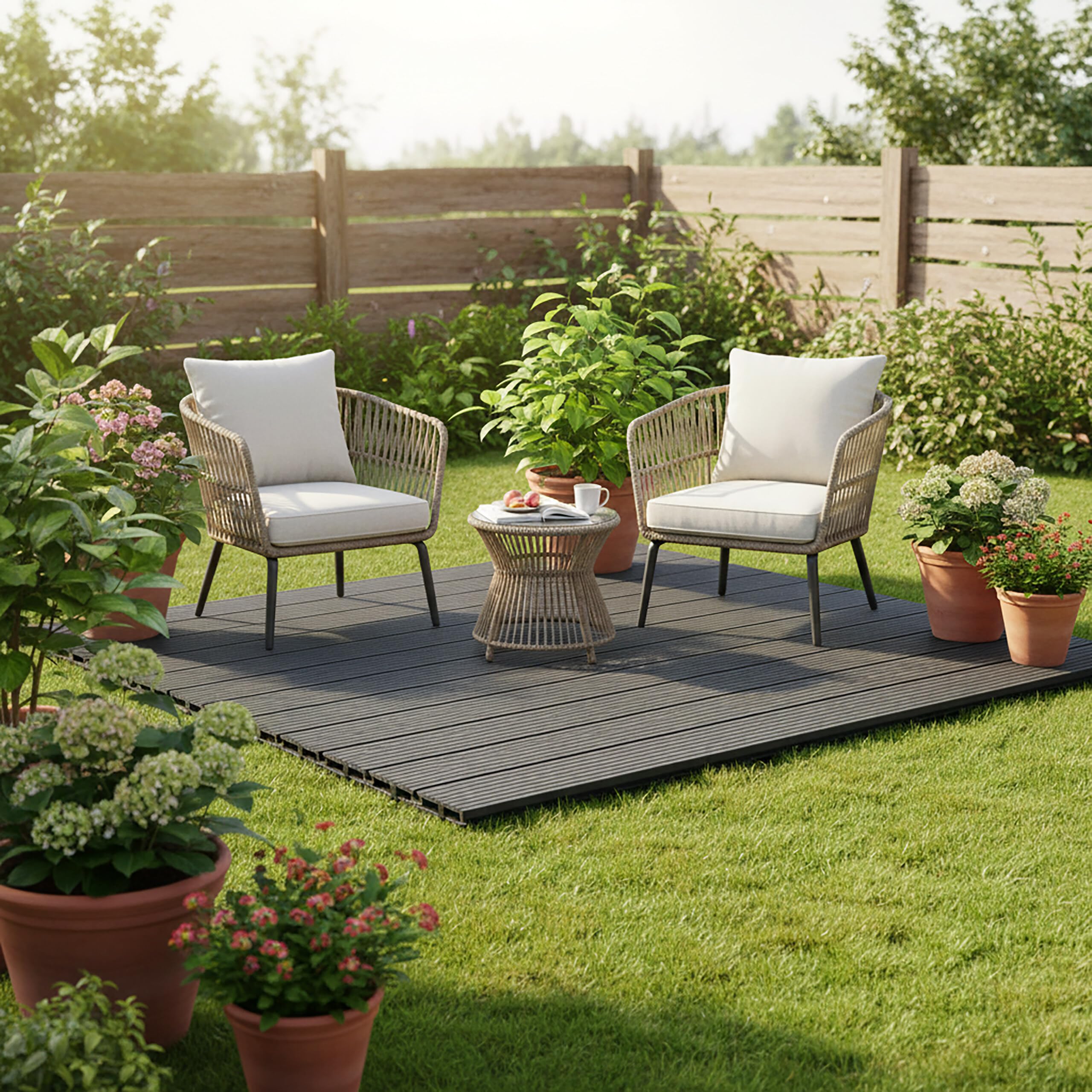 Relaxdays Dalles WPC 6 pcs 60x30 cm, clipsable, résistantes aux intempéries, 1,1 m², Effet Bois, Anthracite