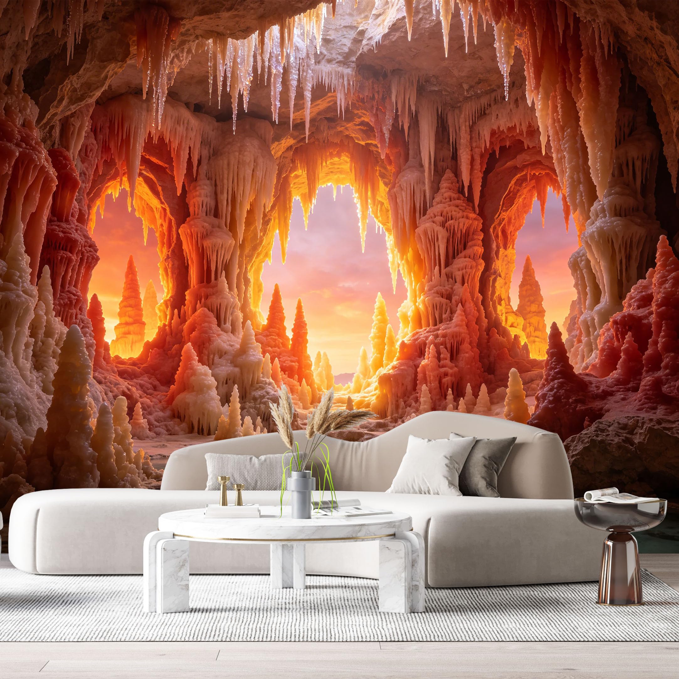 Custom Size Wall Murals Subterranean Cave Landscape 3D Trompe L'Oeil Stalactite Stalagmite Reflections SelfAdhesive Wall Fabric Removable Large Wallpaper for Photo Living Room