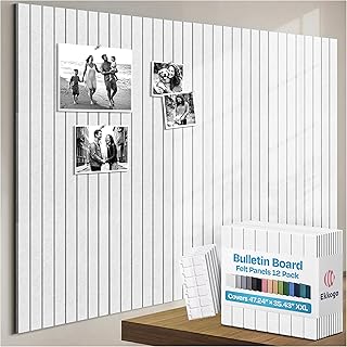 X-Large Cork Board Alternative 12-Pack Felt Bulletin Board Thick and Decorative Pin Board for Home Office Walls 47.24 x 35.43 Inches with 72 Adhesive Tabs - [White]