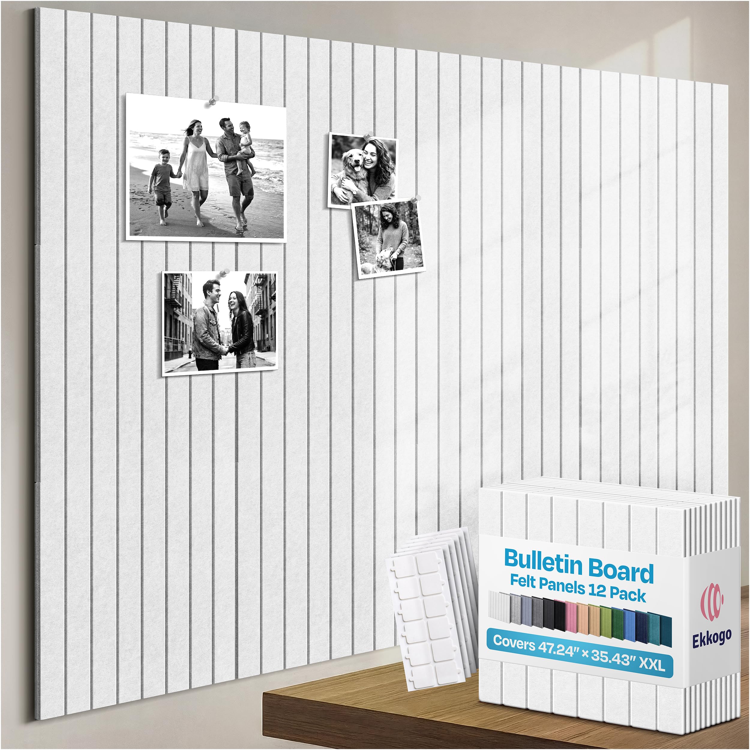 X-Large Cork Board Alternative 12-Pack Felt Bulletin Board Thick and Decorative Pin Board for Home Office Walls 47.24 x 35.43 Inches with 72 Adhesive Tabs - [White]