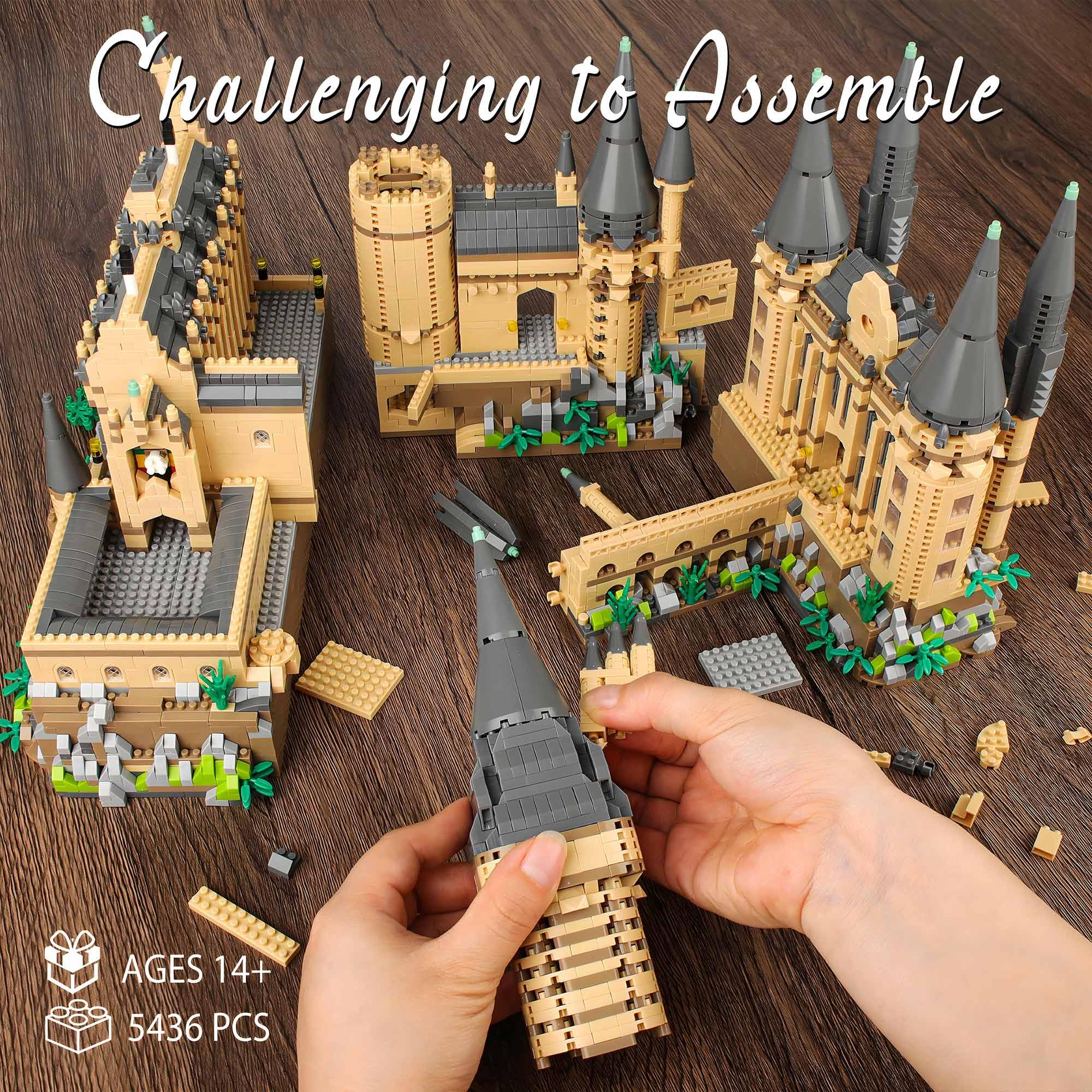 Magic Harry Castle Diamantsteine-Bauset mit Beleuchtung, mittelalterliches modulares Burgblock-Set für Erwachsene, Jugendliche ab 14 Jahren, Nicht kompatibel mit Lgo- 5436 Teile