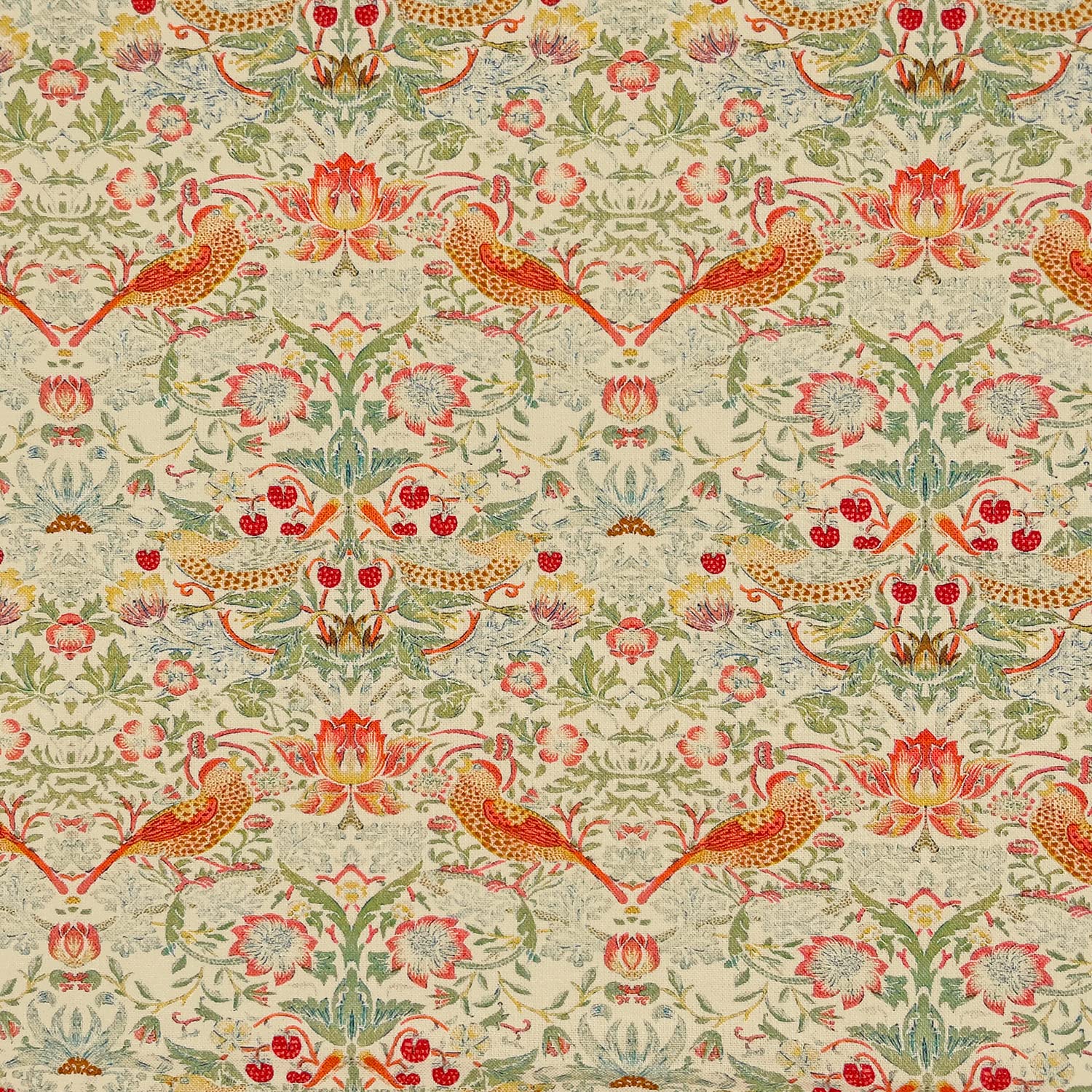 Glamour Secrets Linen Cotton Fabric - William Morris Strawberry Thief Cream - Floral & Bird Print - Craft Fabric Material Metre