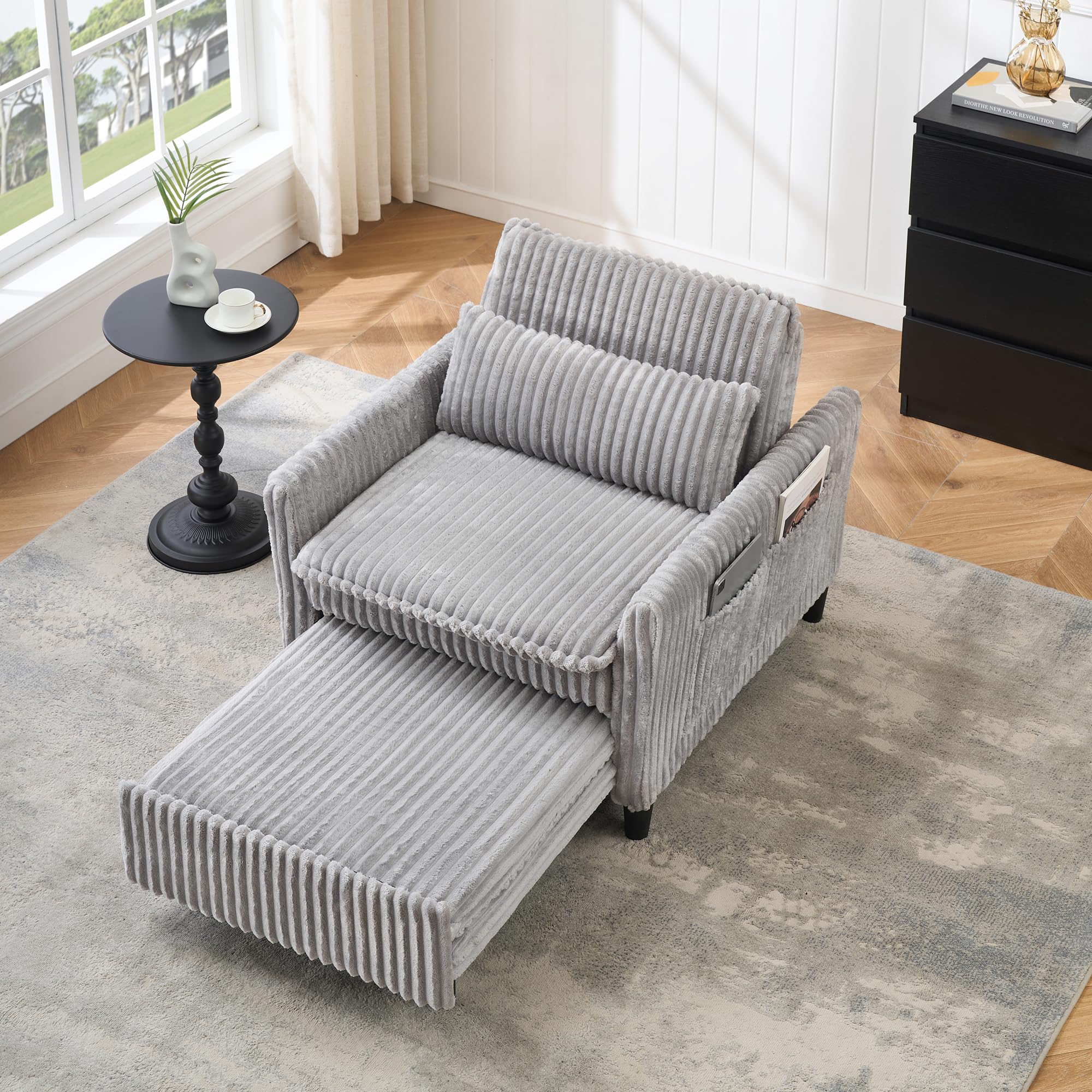 3-in-1 Convertible Sofa Chair Bed Pull Out Couch Single Sleeper Chair Bed with Adjustable Backrest with Side Pockets