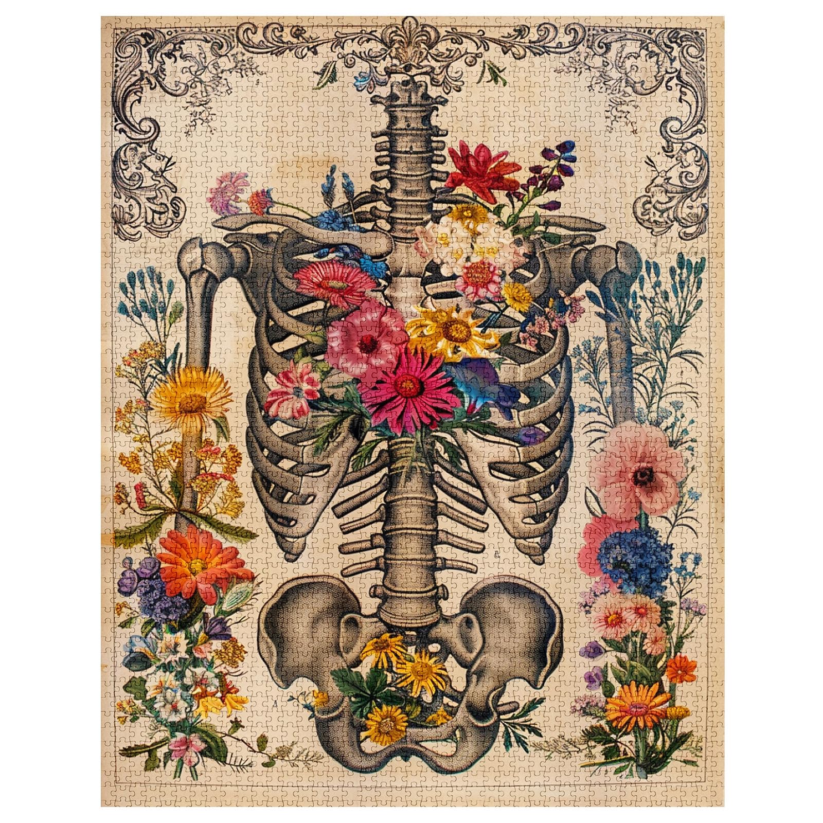 Rib Cage Skull Flower Jigsaw Puzzle Human Organ/Anatomy 1000 Pieces Puzzles Game Florals Jigsaw Puzzles for Adults Home Decor DIY Craft Puzzle Gift for Friends and Family - Image 4