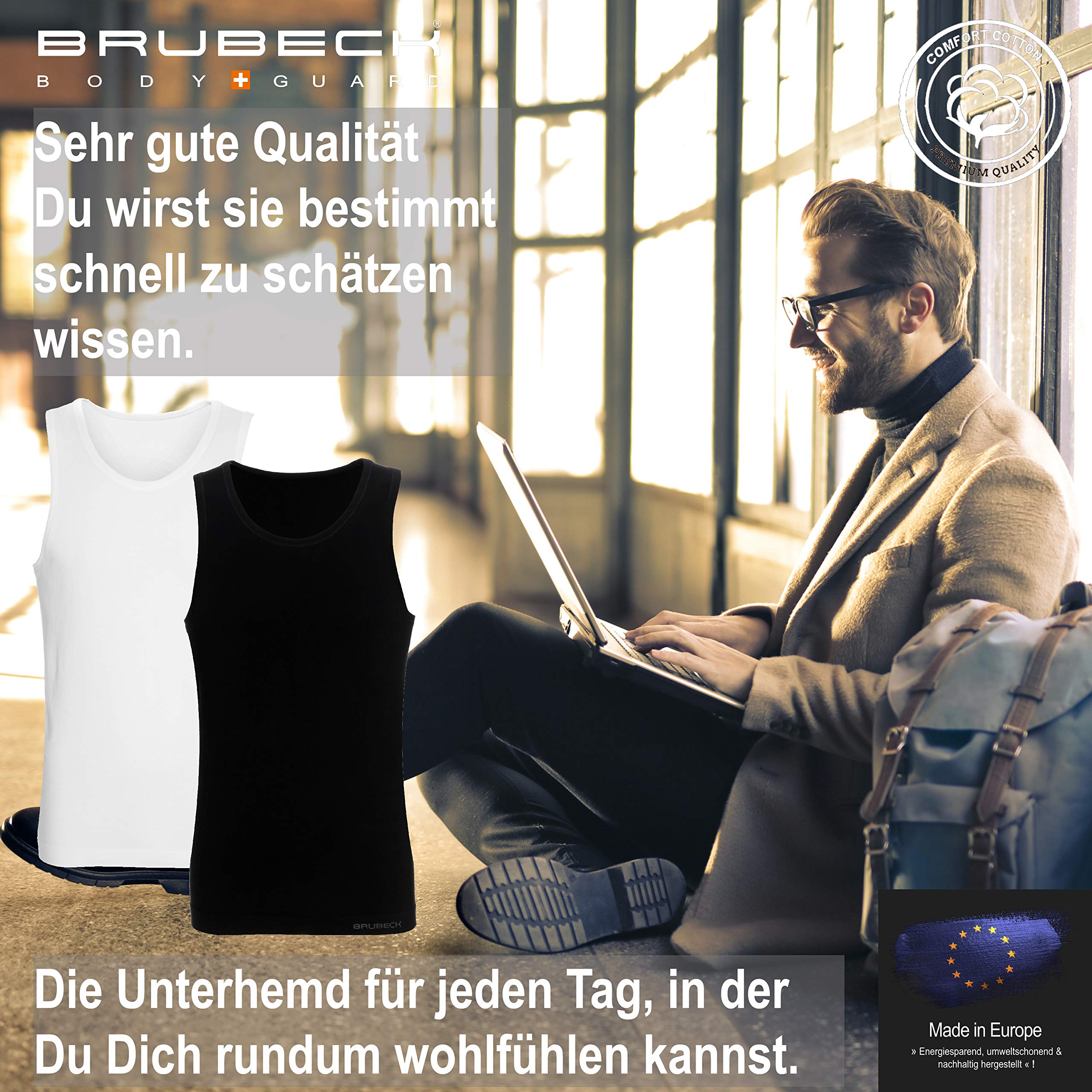BRUBECK Męski podkoszulek | koszulka bez rękawów | oddychająca koszulka bez rękawów | top pod pachami | bezszwowa koszulka bez rękawów | tank top męski | 55% bawełna | TA00540A