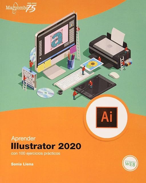 Portada de Aprender Illustrator 2020 con 100 ejercicios prácticos