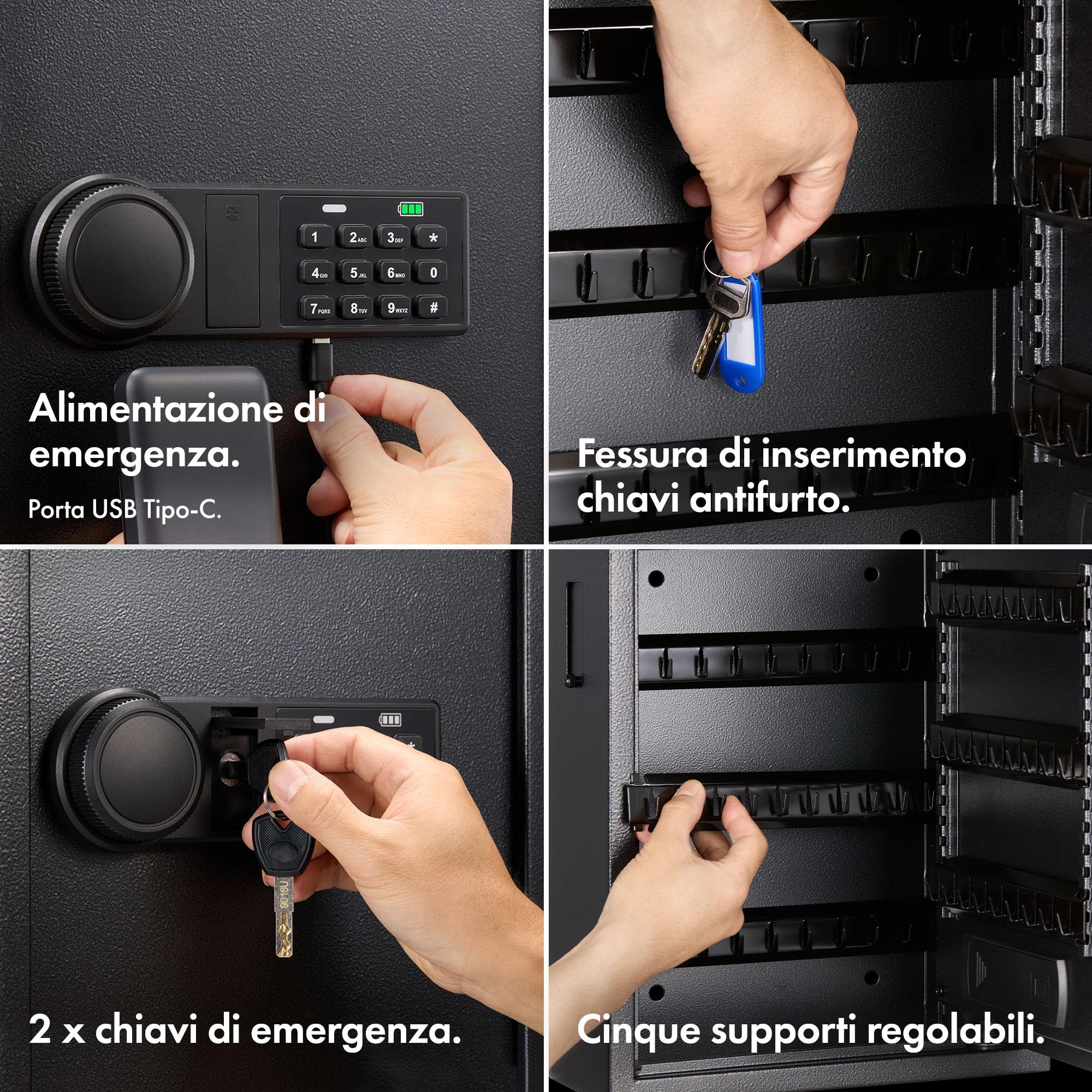VonHaus Cassaforte per chiavi da parete, con serratura a solenoide e capacità di 71 chiavi, organizer per chiavi di casa, ufficio e lavoro, con accesso sicuro alla tastiera e indicatori luminosi