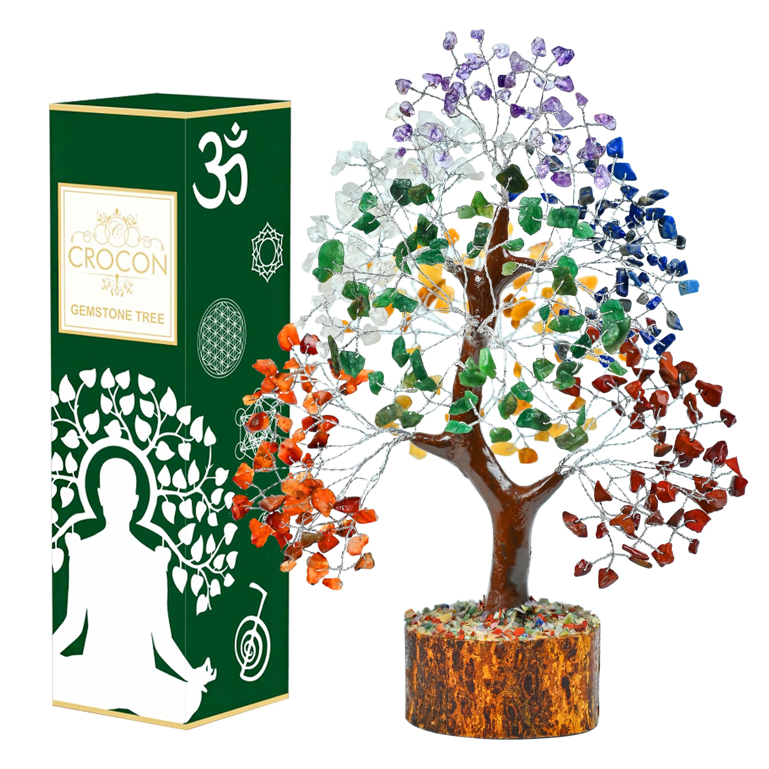 Crocon Figura de árbol de Piedras Preciosas de Siete Chakras Feng Shui Dinero Buena Suerte Cristales curativos Equilibrio Escultura Riqueza Prosperidad Mesa la habitación tamaño de Regalo de 10 a 12