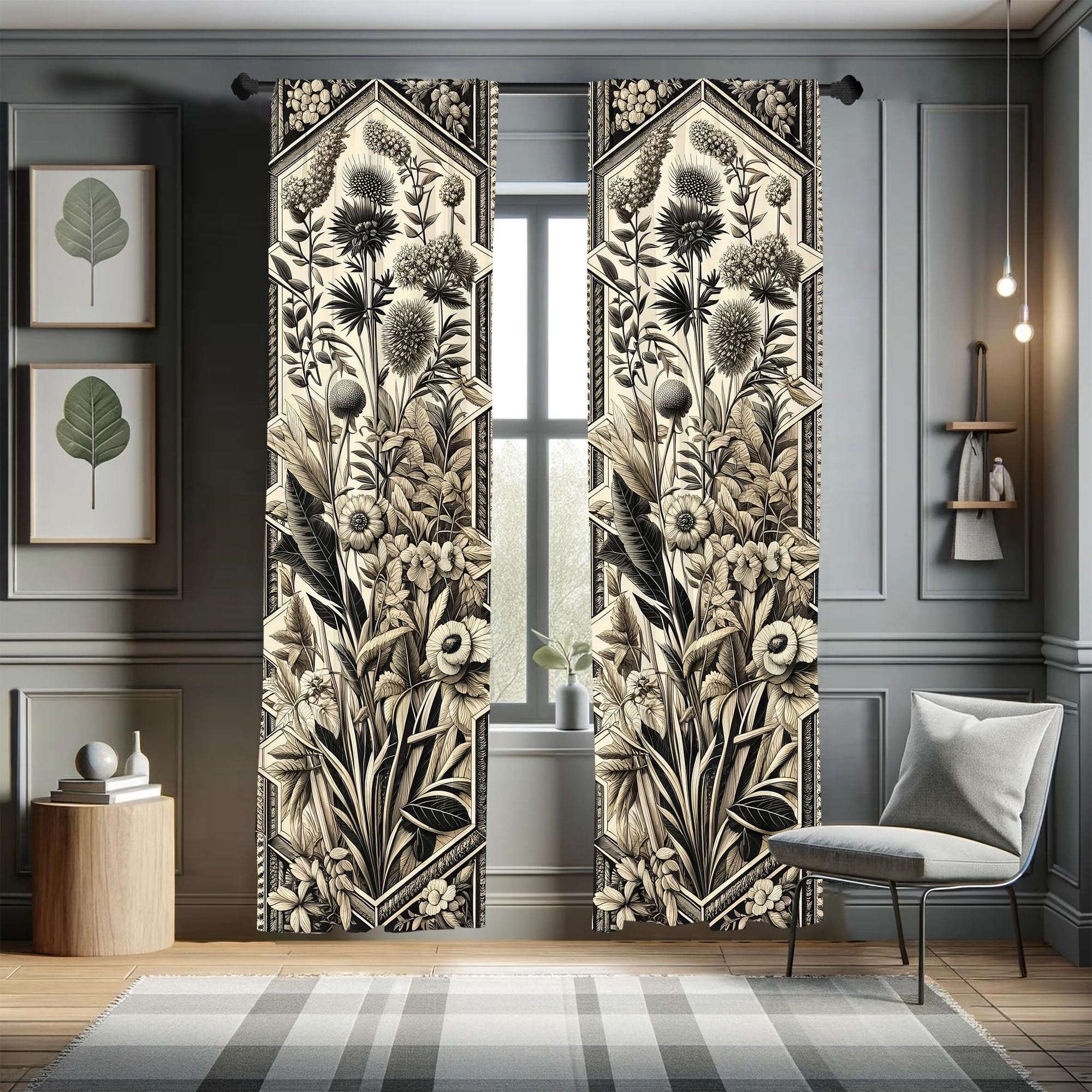 Ambesonne Botanical Art Window Curtains, Leafy Floral Huddle Composition with Nostalgia Tones Oriental Details, Lightweight Decor 2-Panel Set with Rod