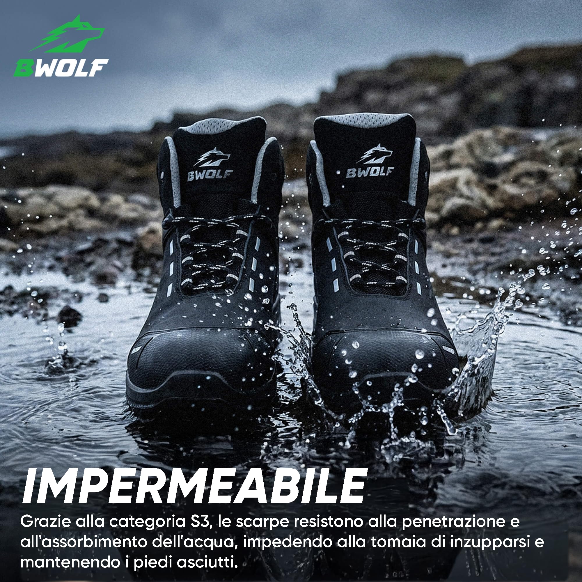 BWOLF Defender HIS3 Scarpe da Lavoro da Uomo S3 Scarpe Antinfortunistiche Uomo S3 in Pelle Nabuk Impermeabili, Resistenti all'olio