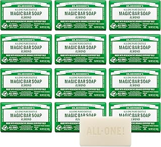 Dr. Bronner's Pure-Castile Magic Bar Soap (Almond, 5 ounce, 12-Pack)-Made with Regenerative Organic Certified Oils, For Face, Body, Hair, Gentle, Vegan, Cruelty-free Non-GMO