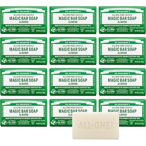 Dr. Bronner's Pure-Castile Magic Bar Soap (Almond, 5 ounce, 12-Pack)-Made with Regenerative Organic Certified Oils, For Face, Body, Hair, Gentle, Vegan, Cruelty-free Non-GMO