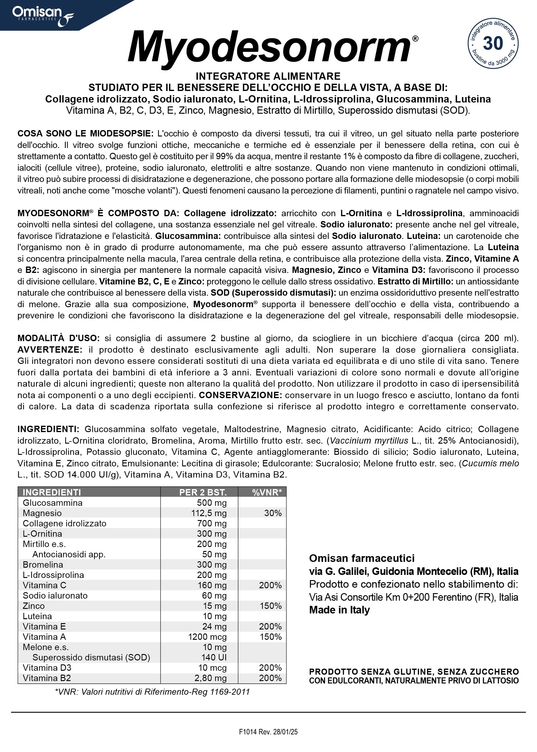 Myodesonorm® Integratore Alimentare per Miodesopsie "Mosche Volanti" - 30 Bustine da 3000 mg - Gusto Arance Rosse