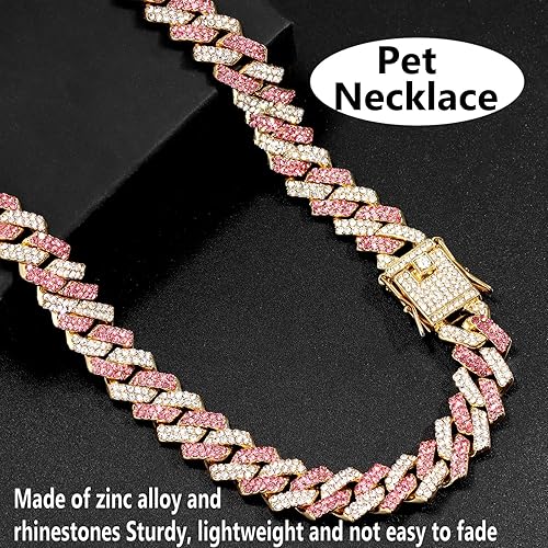 Miniatura 5 de FASDECON Collar de cadena de oro para perro collar cubano de diamante collar de cadena de metal para caminar con diseño de hebilla segura collares