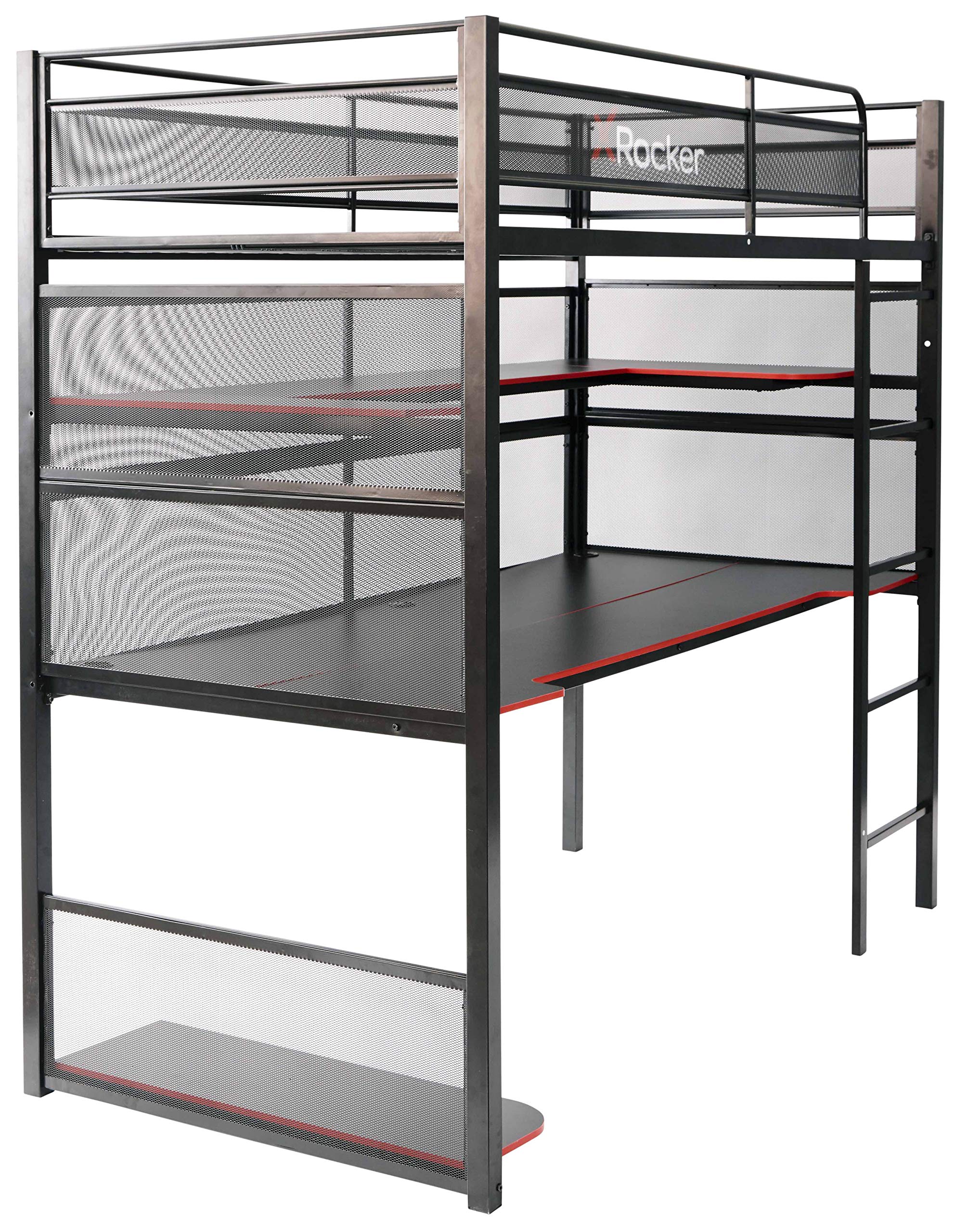 XRocker BattleBunk Gaming Bunk Bed, High Sleeper with Desk, Shelves