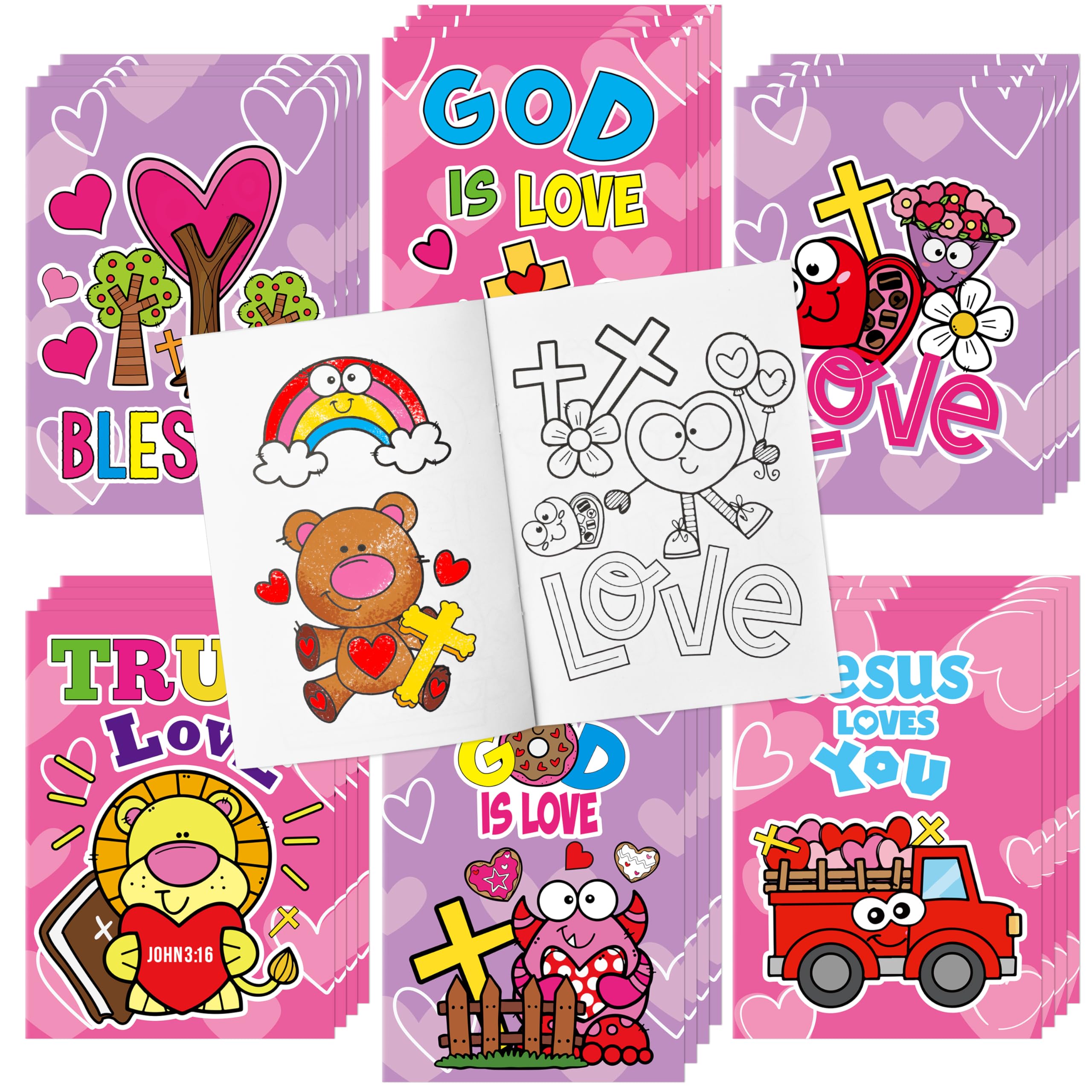 Valentine’s Day Coloring Books for Kids - 24Pcs Bulk Christian Theme Mini Coloring Booklet DIY Art Drawing Book for Toddlers Valentine Birthday Party Goodie Bags Stuffers Sunday School Classroom Favor