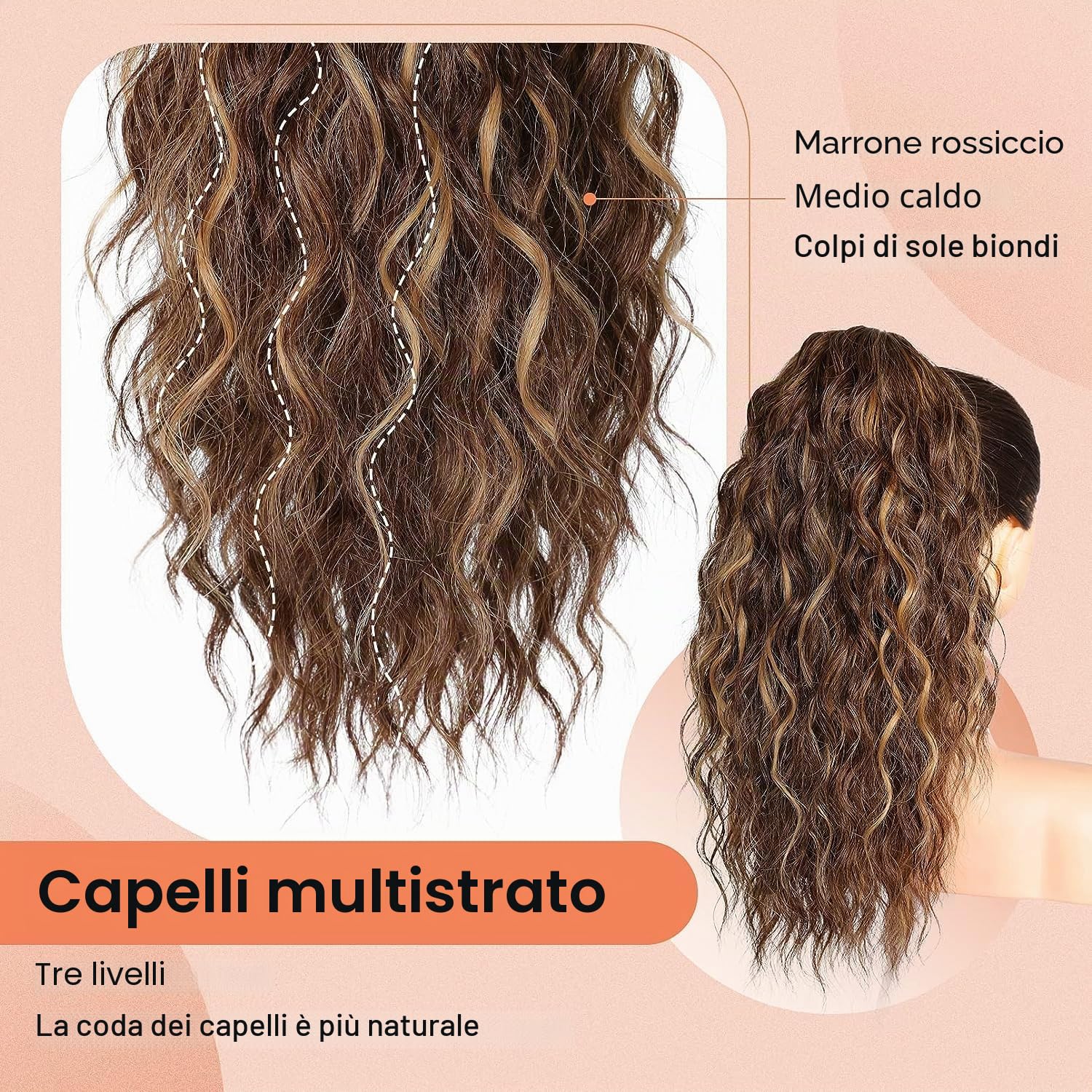 PORSMEER Extension di capelli sintetici naturali con clip, 45 cm di lunghezza, capelli sintetici naturali da donna