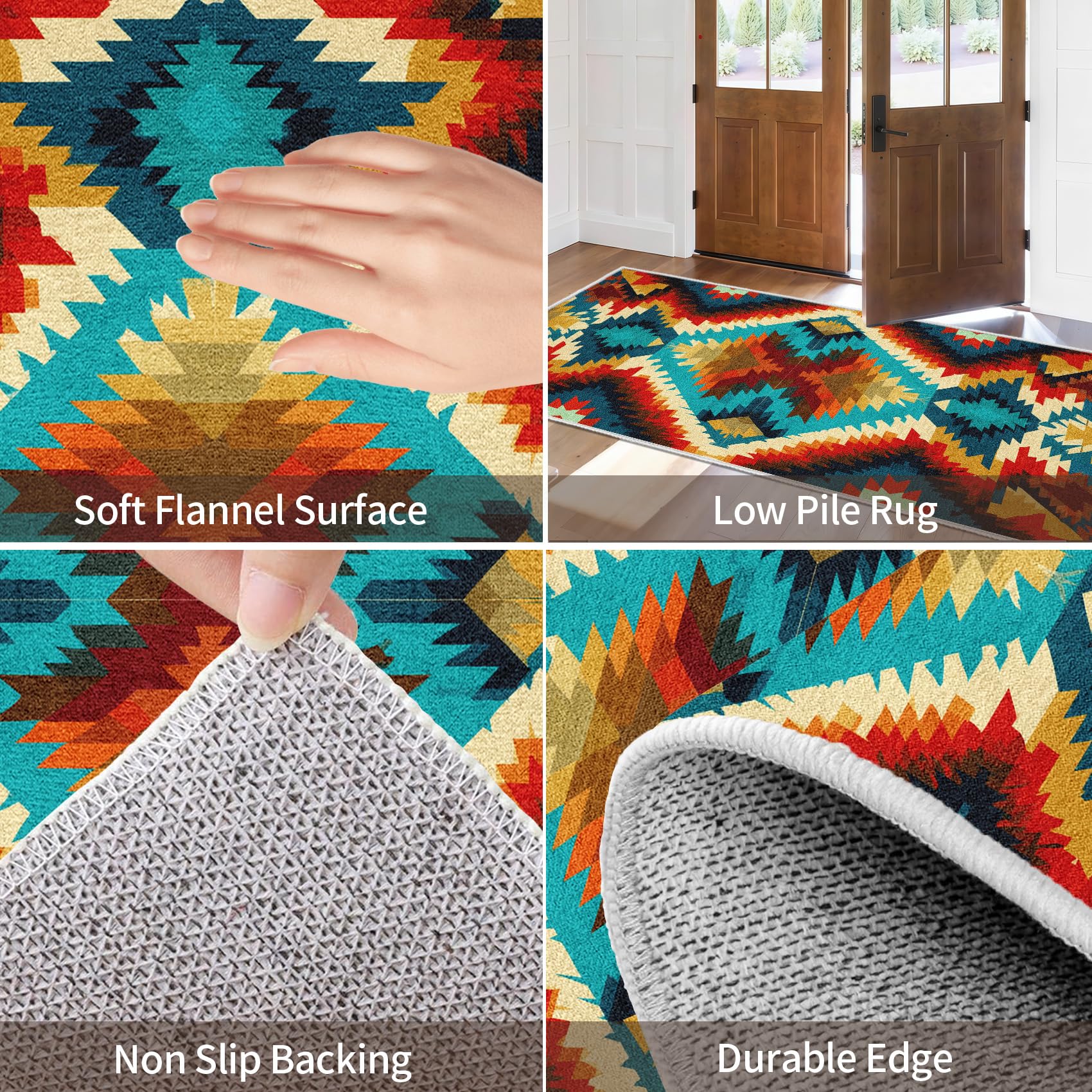 Azteken Navajo Läufer Teppich Flur 50 x 150 cm Waschbar Indianer Südwesten Geometrische Teppichläufer rutschfest Kurzflor Teppich Läufer für Eingang, küche, Schlafzimmer, Wohnzimmer, Korridor ZU&Q306