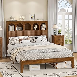 Queen Bed Frame with Storage Headboard 5 Arched Storage Compartments, 12...