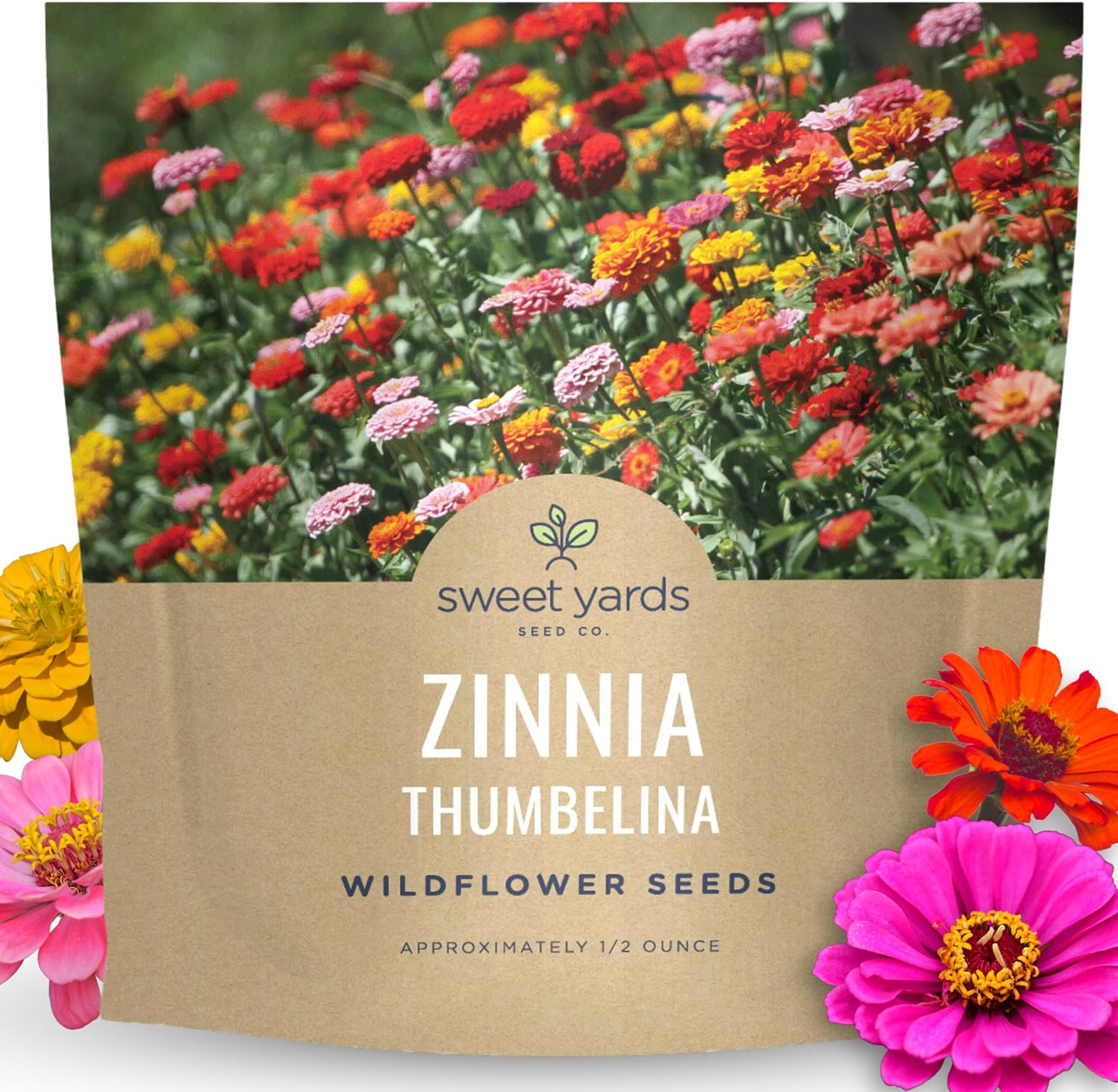 Zinnia Thumbelina Mix - Bulk 2 Ounce Pouch - 10,000 Flower Seeds for Planting - Zinnia elegans