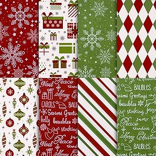 Whaline 160 Sheet Christmas Tissue Paper Folded Flat Vintage Red Green Xmas Wrapping Paper Snowflake Gift Wrapping Tissue Paper Rustic Art Paper Crafts for DIY Gift Bags Xmas Winter New Year Party