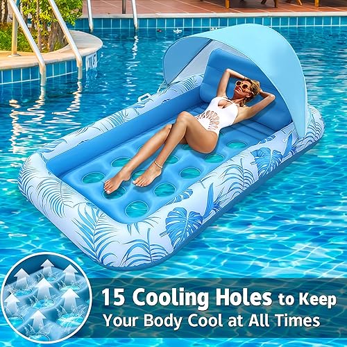 Miniatura 2 de Flotadores de piscina para adultos Flotador inflable de piscina con toldo, flotadores de piscina para adultos resistentes, flotadores de agua de