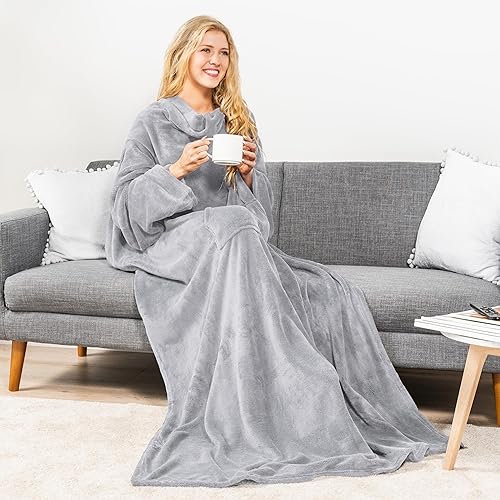 Miniatura 43 de PAVILIA Manta con mangas para adultos, mujeres y hombres, manta suave y cálida de forro polar, manta de regalo Negro -,Marrón,Burrito Beige,Carbón