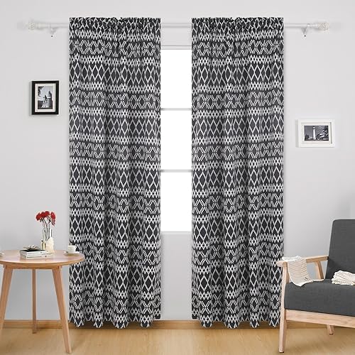Miniatura 2 de Deconovo Cortinas opacas modernas, geométricas con bolsillo para barra de barral, cortinas de enrejado para habitación de niños, 42 pulgadas de