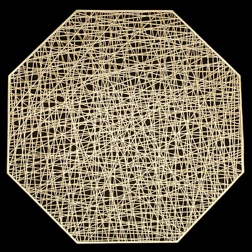 Juego de 6 manteles individuales metálicos de vinilo prensado para comedor, cocina, decoración del hogar, juego de 6 (octágono dorado)