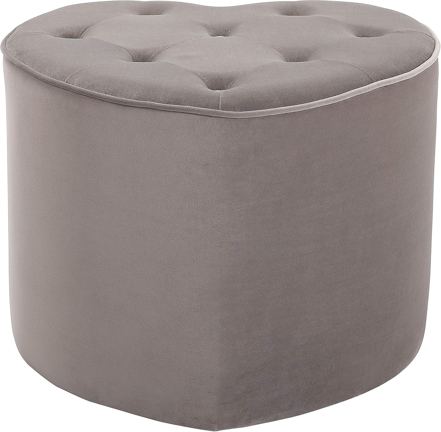 BIRDROCK HOME Heart Tufted Silver Velvet Ottoman Foot Stool – Soft Large Padded Stool - Great for The Living Room and Bedroom Vanity Chair - Upholstered Decorative Furniture Rest